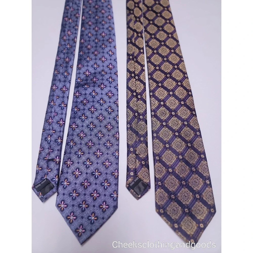 Bruno Pattelli Silk Neckties Set of 2 Geometric Floral Pattern Hand Made